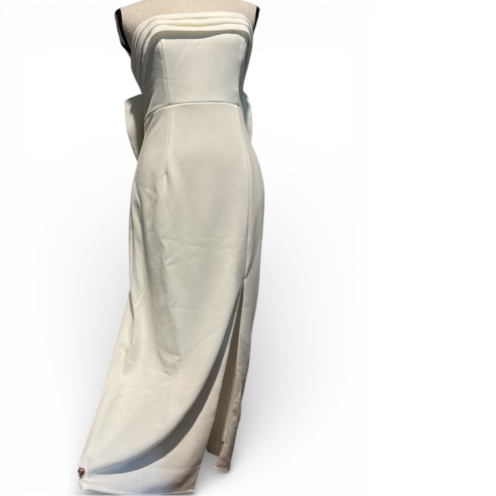 Lulus Fabulous Phenomenon White Strapless Bow Midi Dress size‎ Small NWT - Picture 8 of 10